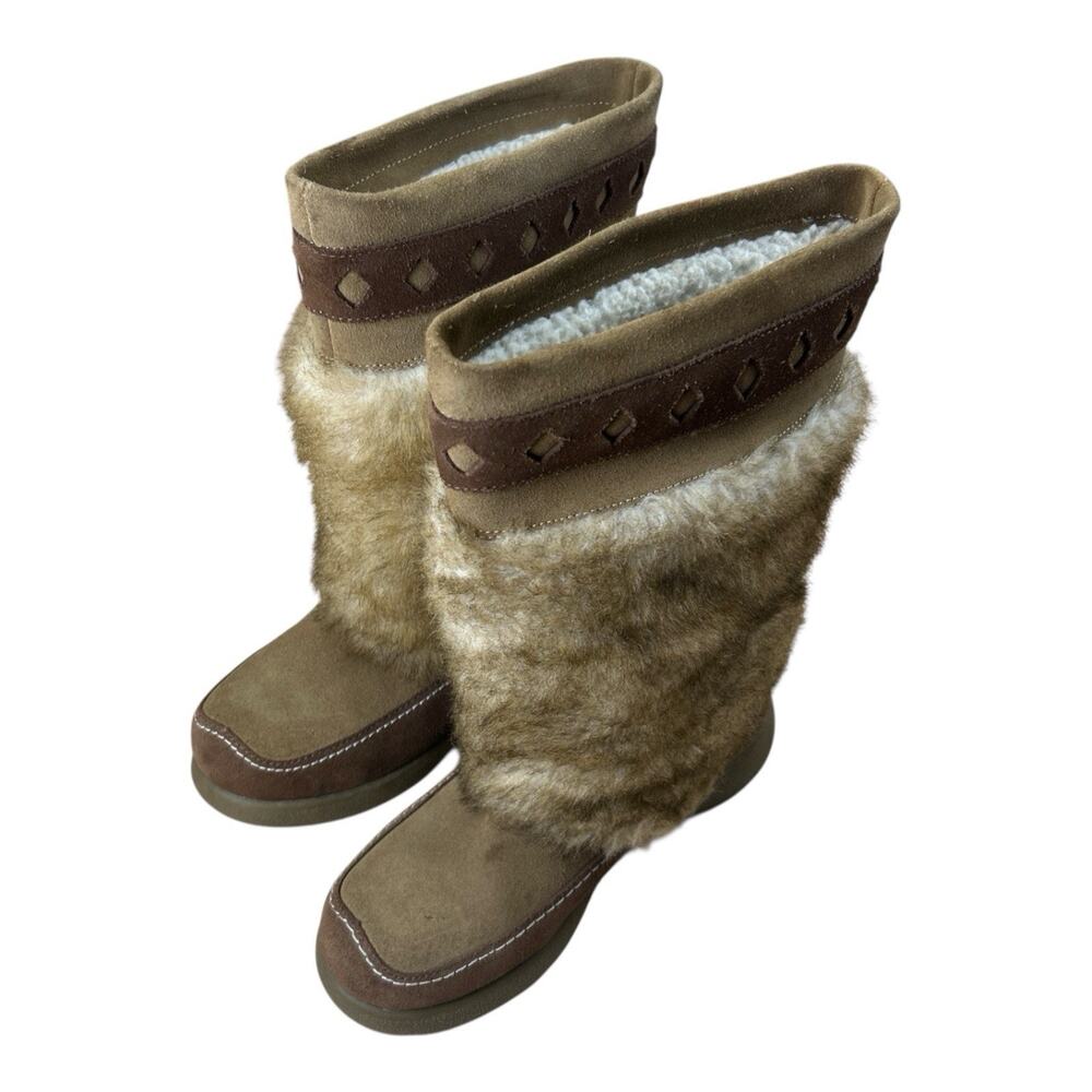 Cougar Yada Womens 8M Tan Faux Fur Lined Winter Boots Suede Pull On Half Calf